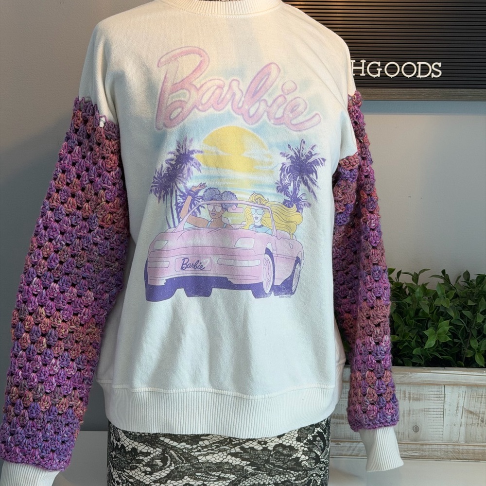 Upcycled Barbie Crocheted Sweatshirt